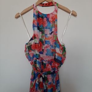 Jessica Simpson Halter Rose Print Maxi Dress Size 8